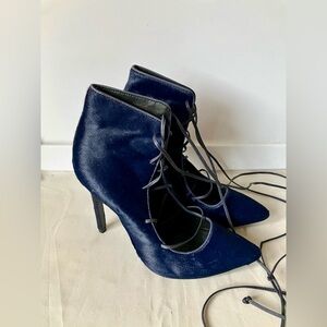 Schutz Alameda Sailfish Blue Pointed Toe Lace Up Spike High Heels Shoes Sz 8.5